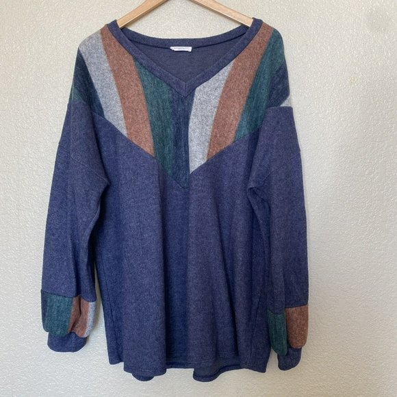 Chic Soul Sweaters - chic soul 2x super soft sweater Mmmm blue Balloon Sleeve Stripe Pullover